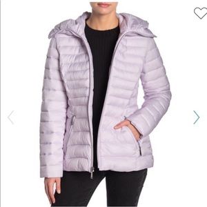 Laundry by Shelli Segal lavender short flared puffer coat